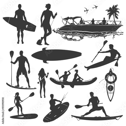Silhouettes of People Enjoying Water Sports Activities