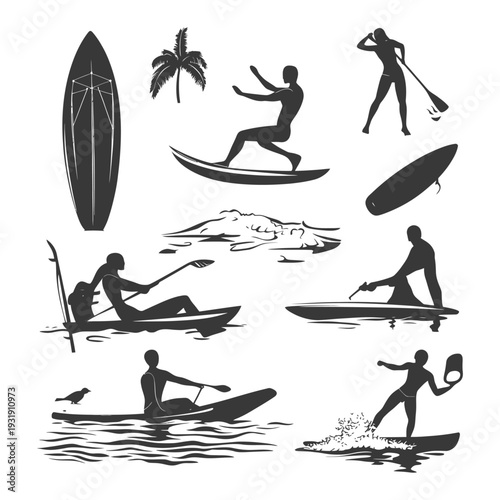Silhouettes of People Enjoying Various Water Sports Activities