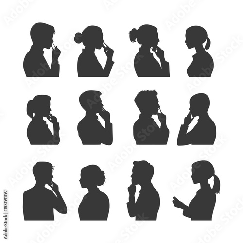 Silhouettes of People Thinking and Holding Their Chins