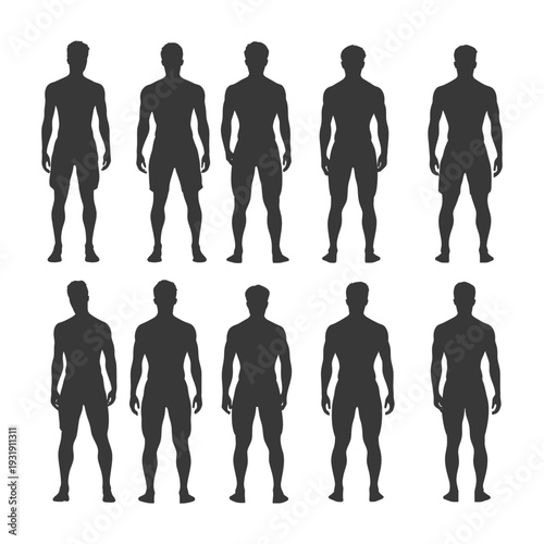 Silhouettes of Ten Muscular Men Standing in Shorts