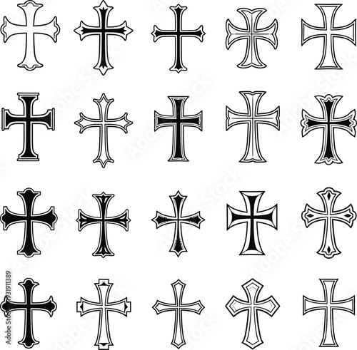 Vector cross symbols set various crosses isolated on transparent background