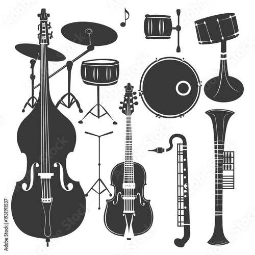 Silhouettes of Various Musical Instruments