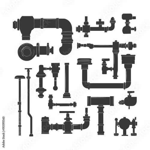 Silhouettes of Various Plumbing and Piping Components
