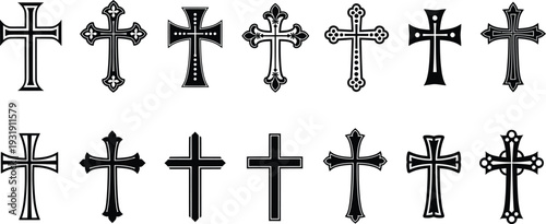 Vector crosses icons set various cross symbols isolated on transparent background