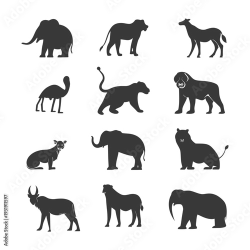 Silhouettes of Various Wild Animals