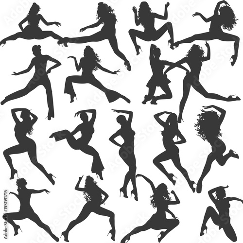 Silhouettes of Women in Various Poses and Outfits