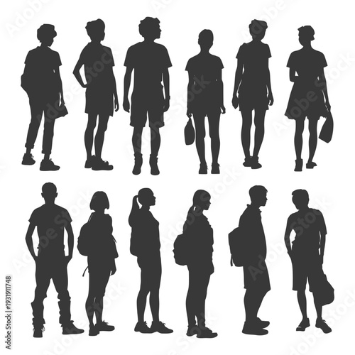 Silhouettes of Young Adults Standing in a Line
