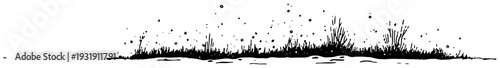 Stylized horizontal ink sketch of wild grass and field vegetation