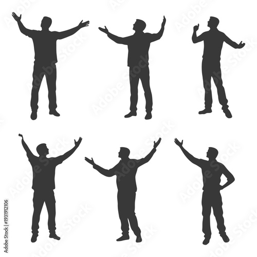 Six Silhouettes of a Man in Various Poses with Arms Raised