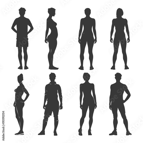 Six Silhouettes of Men and Women in Athletic Poses