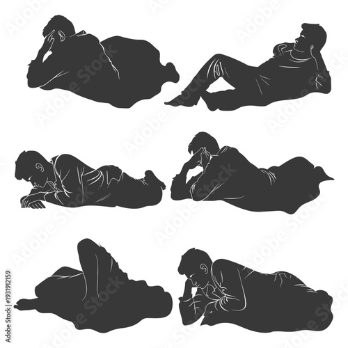 Six Silhouettes of Men Lying Down in Various Poses
