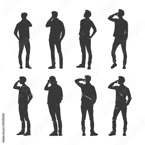 Six Silhouettes of Men Standing in Various Poses
