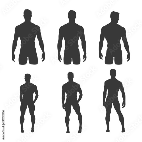 Six Silhouettes of Muscular Male Figures in Different Poses
