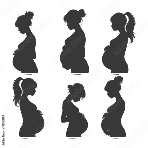 Six Silhouettes of Pregnant Women in Various Poses