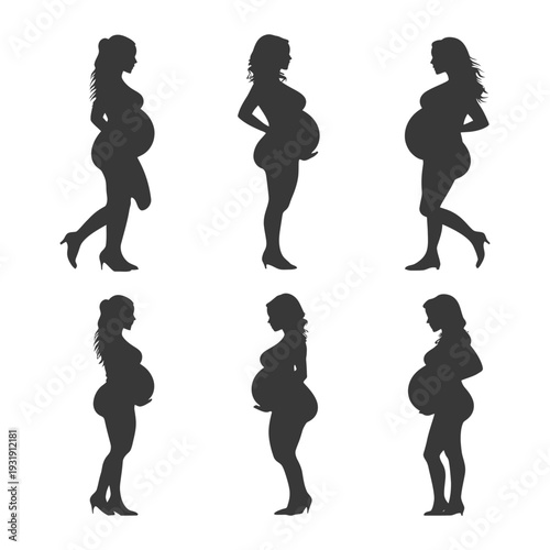 Six Silhouettes of Pregnant Women in Various Poses