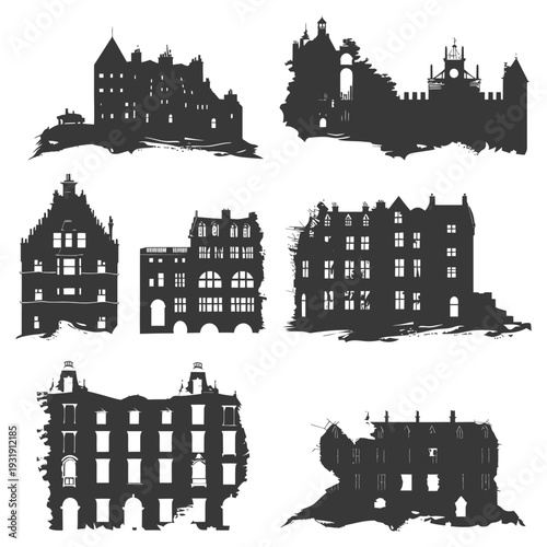 Six Silhouettes of Ruined Buildings