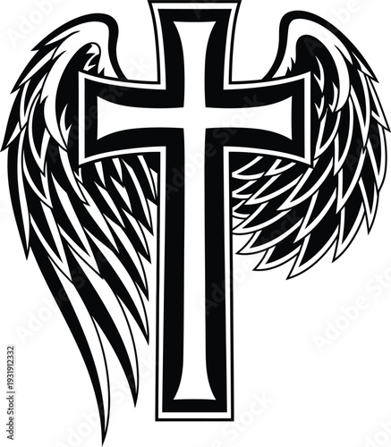 Vector cross with wings isolated on transparent background