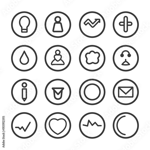 Free Download Sixteen Circular Icons Featuring Simple Line Drawings - GFXLoad