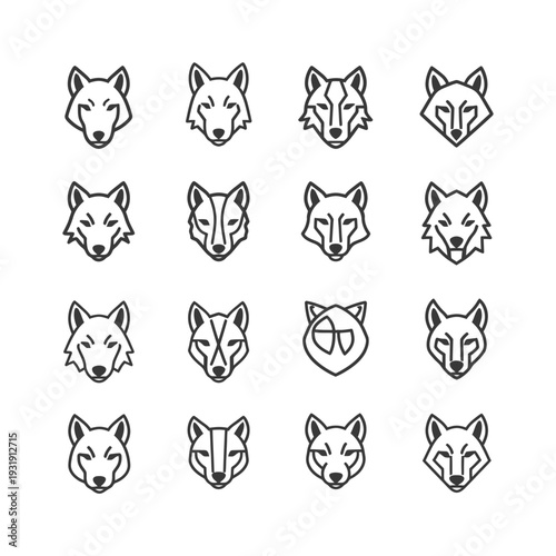 Sixteen Outline Wolf Head Illustrations