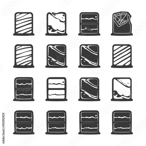 Sixteen Unique Black and White Graphical Representations of a Refrigerator