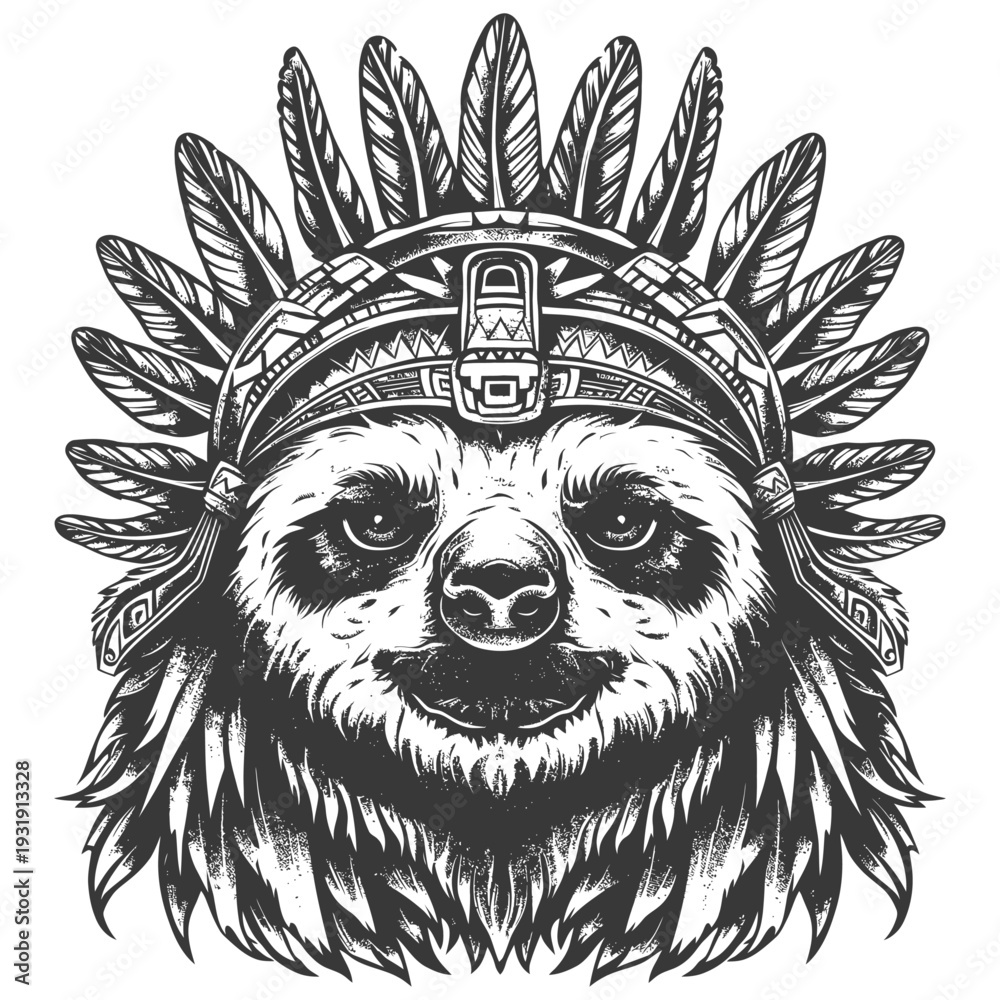 Fototapeta premium Sloth Wearing a Native American Headdress