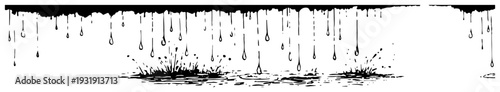 Decorative horizontal border with dripping liquid rain and splashing water effects
