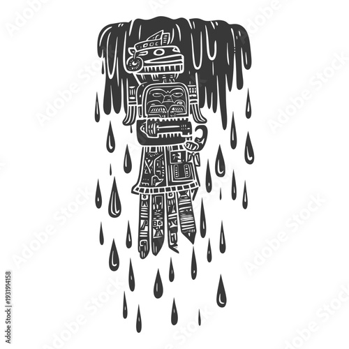 Stylized Indigenous Deity with Dripping Water Drops