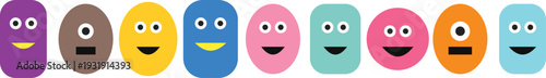Colorful cartoon faces with different emotions and expressions.