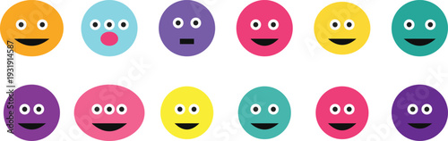 Collection of colorful emoticon faces with various expressions.