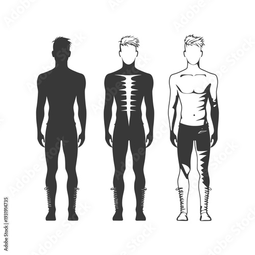 Three Male Figures in Different Stages of Undress, Illustrating the Body