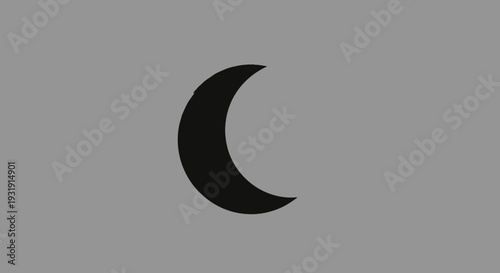 Simple Black Crescent Moon Silhouette on Gray Background
