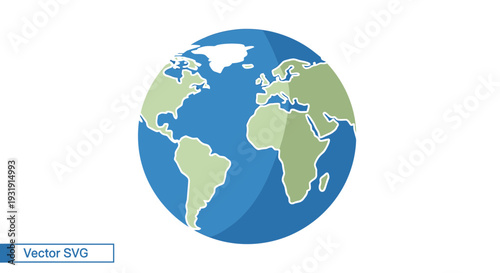 Stylized 3D Globe Earth Icon, World Map, Blue Planet, Vector Illustration