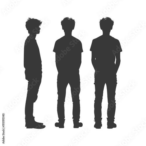 Three Silhouettes of a Young Man in Casual Clothing