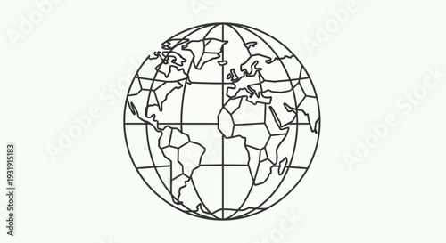 Stylized globe outline map of Earth with continents and latitude longitude grid