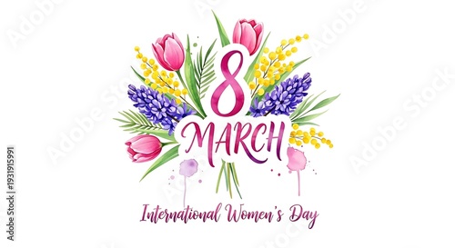 International Womens Day Floral Greeting Card Design.