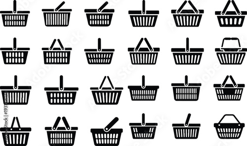 Shopping Basket Collection Silhouette Icon Set Market Basket Typography Silhouette Icon Pack