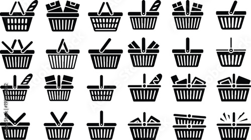 Shopping Basket Collection Silhouette Icon Set Market Basket Typography Silhouette Icon Pack