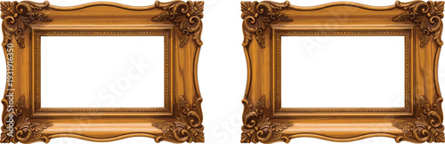 Vintage golden picture frames, ornate decorative design, classical carved frame, antique empty frame, luxury wall decor, elegant art presentation accessory