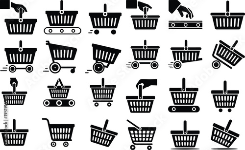 Shopping Basket Collection Silhouette Icon Set Market Basket Typography Silhouette Icon Pack