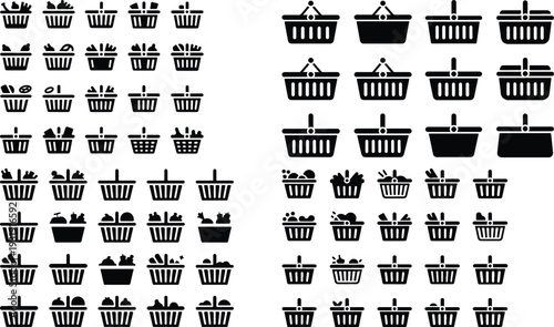 Shopping Basket Collection Silhouette Icon Set Market Basket Typography Silhouette Icon Pack