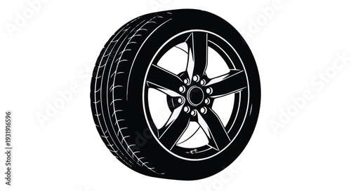 Black car tire with silver rim