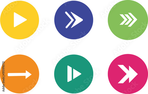 Free Download Play button icon set with colorful circles for multimedia interface navigation - GFXLoad