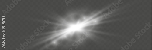 Natural star bursting sunlight, isolated on a white background with rainbow rings. Soft glow with subtle rays. PNG vector light effect.