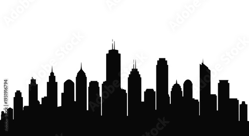 Black silhouette of a city skyline with tall buildings