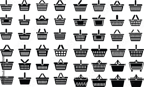 Shopping Basket Collection Silhouette Icon Set Market Basket Typography Silhouette Icon Pack