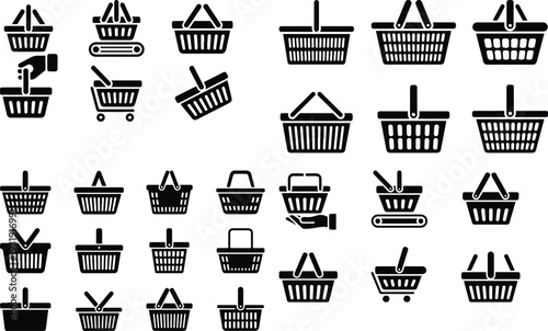 Shopping Basket Collection Silhouette Icon Set Market Basket Typography Silhouette Icon Pack