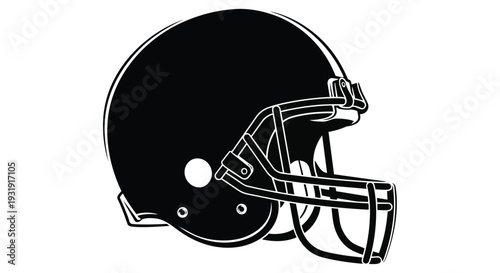 Black american football helmet icon in simple line art style