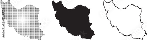 Vector set of Iran country maps three different styles collection