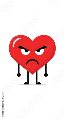Angry Red Heart Character Standing with a Furious Expression Symbolizing Strong Negative Emotions