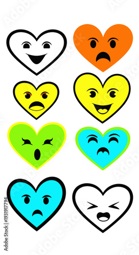 Colorful Heart shaped Emoticons Displaying Diverse Human Feelings a Versatile Set for Digital Apps